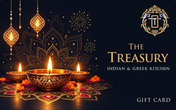 The Treasury Diwali gift card with lit diyas and rangoli