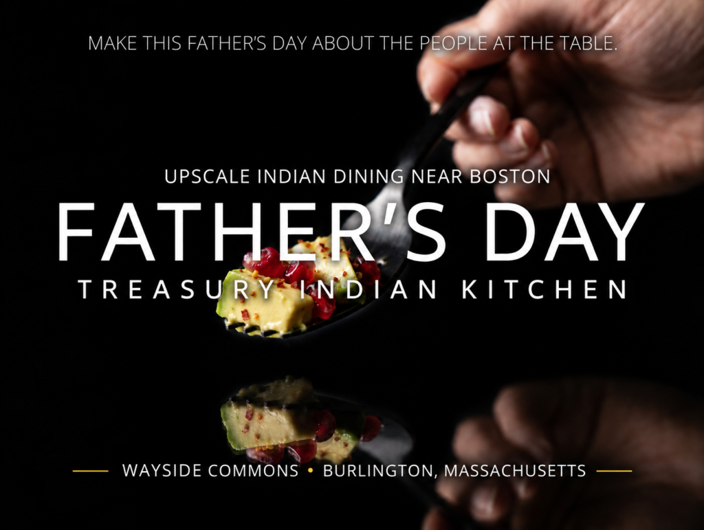 Family celebrating Father's Day at Treasury Indian Kitchen in Burlington MA